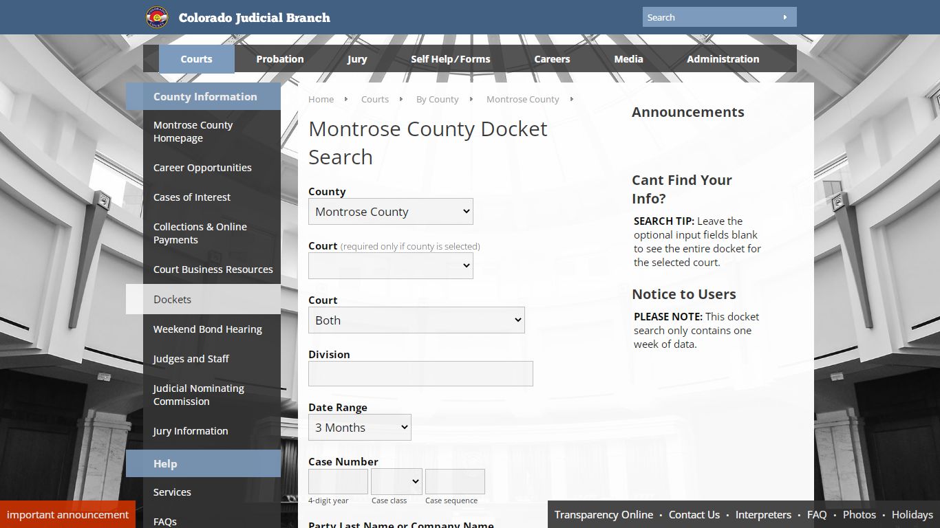 Colorado Judicial Branch - Montrose County - Dockets